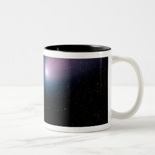 Digital composite of a comet heading towards Ea Two-Tone Coffee Mug