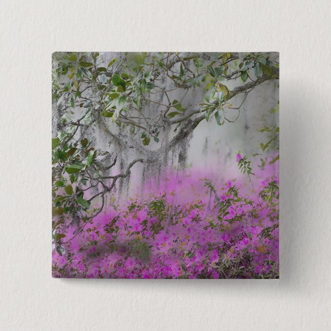 Digital Composite of Azaleas and magnolia tree 15 Cm Square Badge (Front)