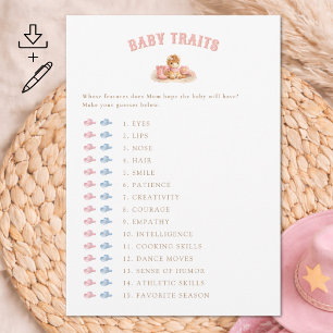 Digital Cowgirl Baby Shower Game Baby Traits Card