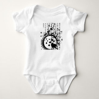 digital design in black and white front and back baby bodysuit