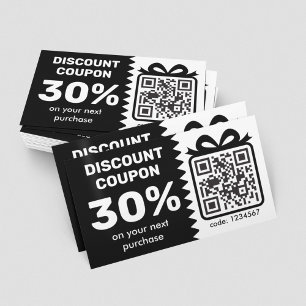 Digital Discount Coupon With QR Code Logo Black Business Card