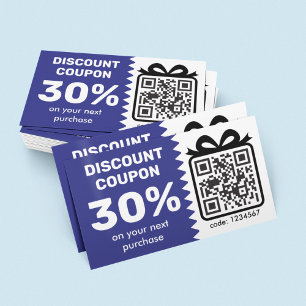 Digital Discount Coupon With QR Code Logo Blue Business Card
