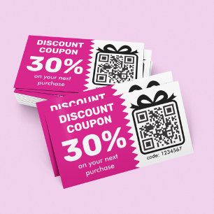 Digital Discount Coupon With QR Code Logo Pink Business Card