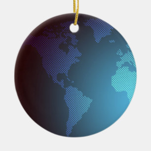 Digital Dot World Map Gradient Art Ceramic Tree Decoration