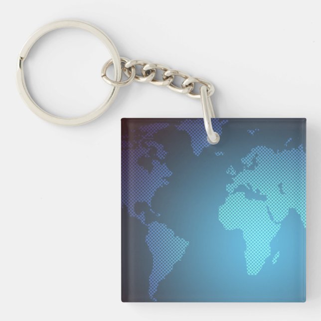 Digital Dot World Map Gradient Art Key Ring (Front)