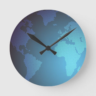 Digital Dot World Map Gradient Art Round Clock