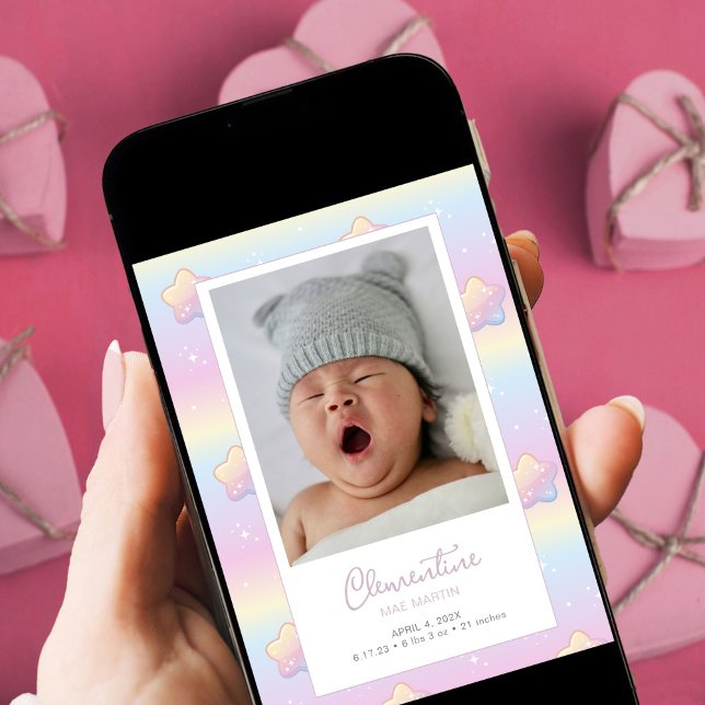 Digital Download Baby Rainbow Custom Photo Birth  Invitation (Creator Uploaded)