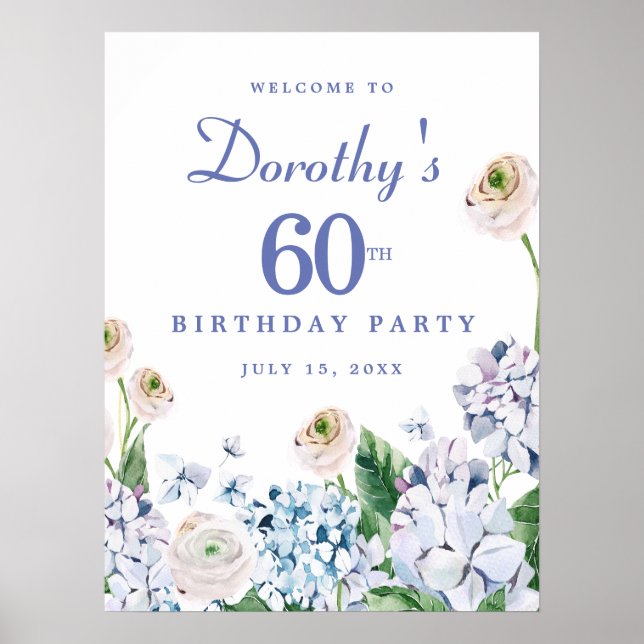 Digital Download Hydrangea 60th Birthday Welcome Poster (Front)