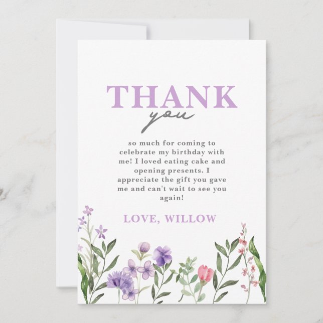 Digital Download Little Wildflower Thank You Card (Front)