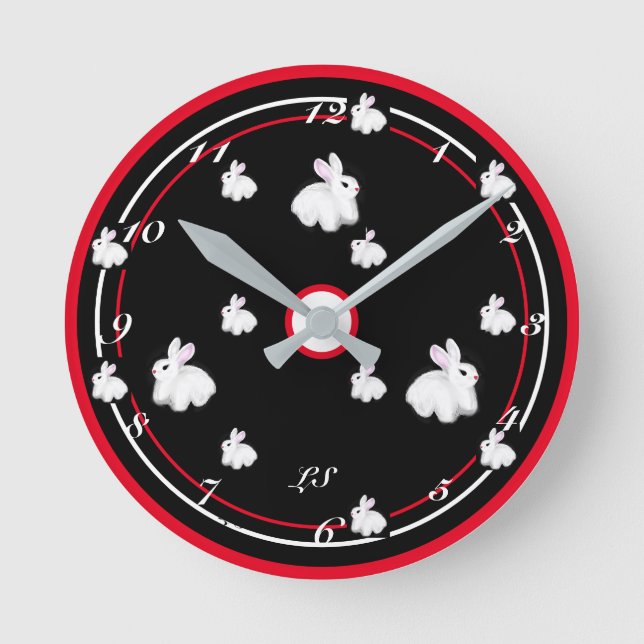 Digital drawing Cute rabbits LS  Round Clock (Front)