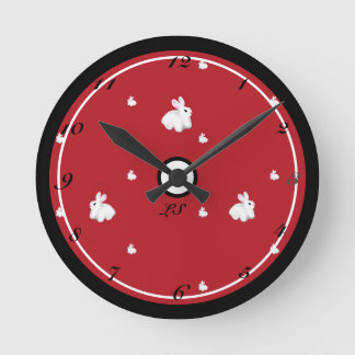 Digital drawing Cute rabbits red colour LS Round Clock