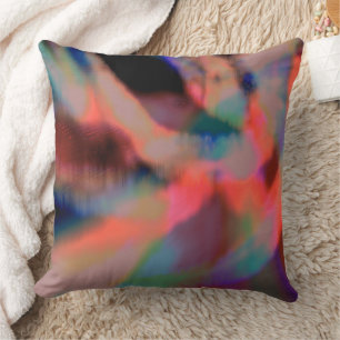 Digital drizzle over coloured stain, peach bathing cushion