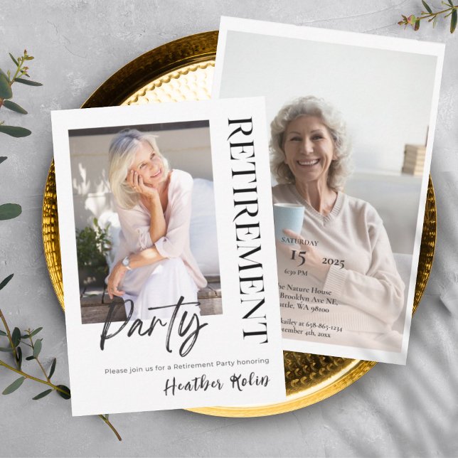 Digital Elegant 2 Photo Retirement Party Cards (Creator Uploaded)