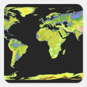 Digital elevation model of the continents on Ea Square Sticker