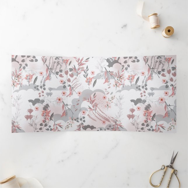 Digital Floral Pattern on Pastel Tones Tri-Fold Announcement (Inside)