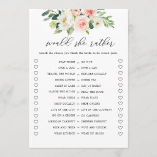 Digital Floral Would She Rather Bridal Shower Game Invitation