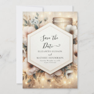 Digital Florals Mason Jar Wedding Save The Date