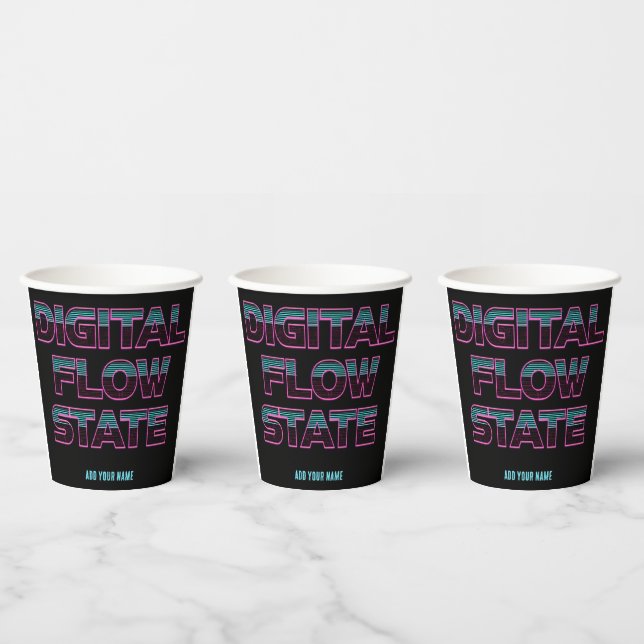 Digital Flow State Retro Neon 80s Gaming Aesthetic Paper Cups (Multi)
