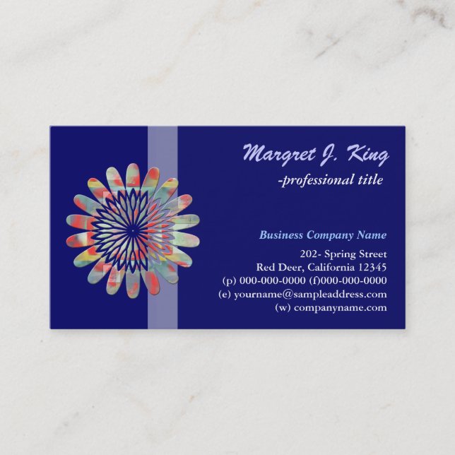 Digital flower, simple, blue business card (Front)