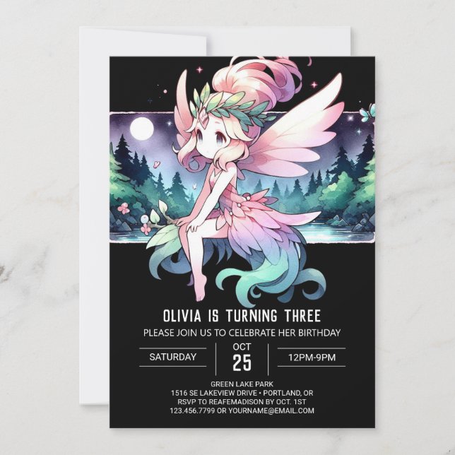 Digital Forest Fairy Birthday Invitation (Front)