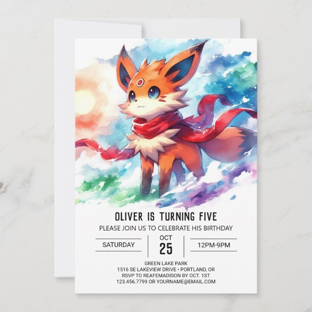  Digital Fox Birthday Invitation (Front)