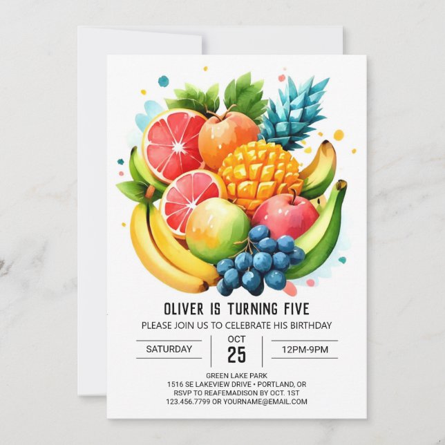 Digital Fruity Juicy Fiesta Birthday Invitation (Front)