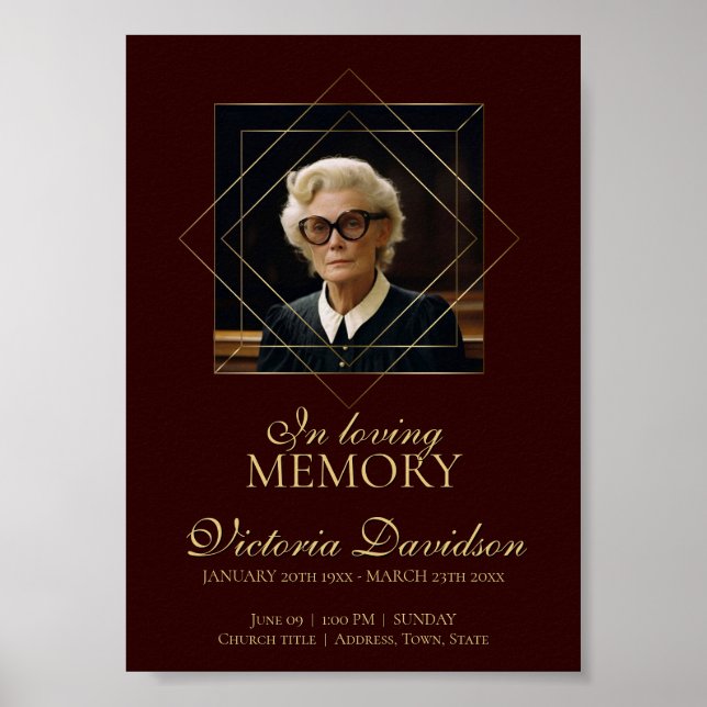 Digital Funeral Announcement Post Dark Red Poster (Front)