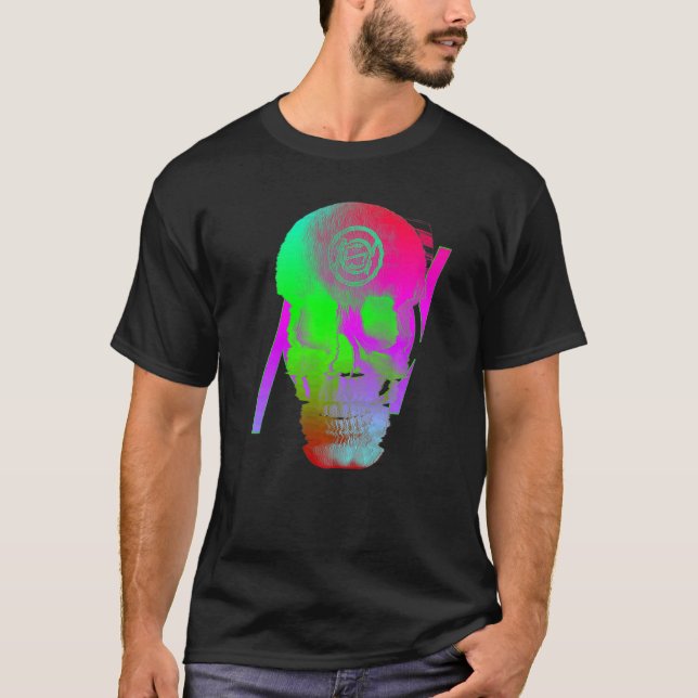 Digital Ghost Skull Glitch T-Shirt (Front)