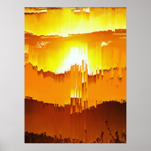 Digital Glitch Sunset Horizon Poster