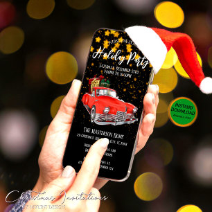 Digital Gold Stars Santa Holiday Party Invitation