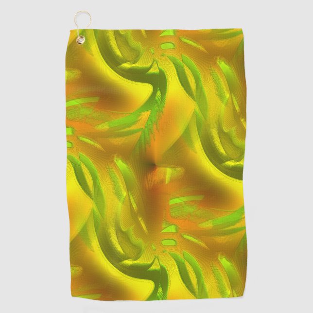Digital green orange peel on yellow rough texture  golf towel (Front)