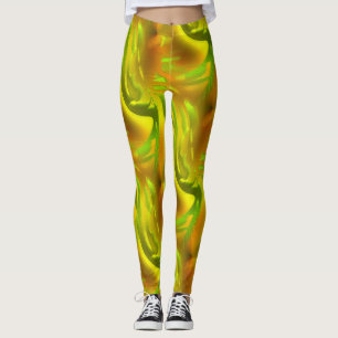 Digital green orange peel on yellow rough texture  leggings