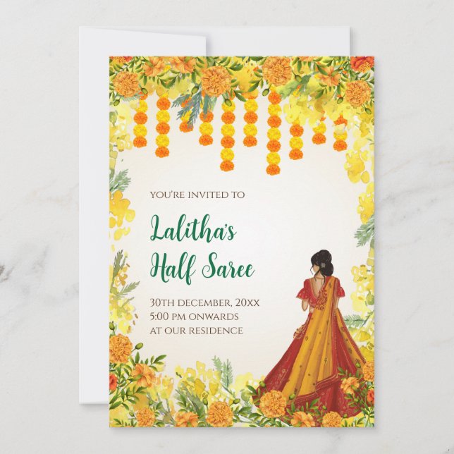 Digital Half Saree function invitations (Front)