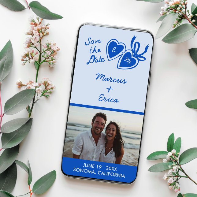 Digital Heart Locket Custom Photo Save the Date  (Digital Download ecard Heart Locket Custom Photo Save the Date Blue
)