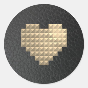 digital hearts leather classic round sticker