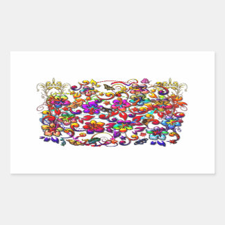 Digital Hibiscus Floral Pattern Rectangular Sticker