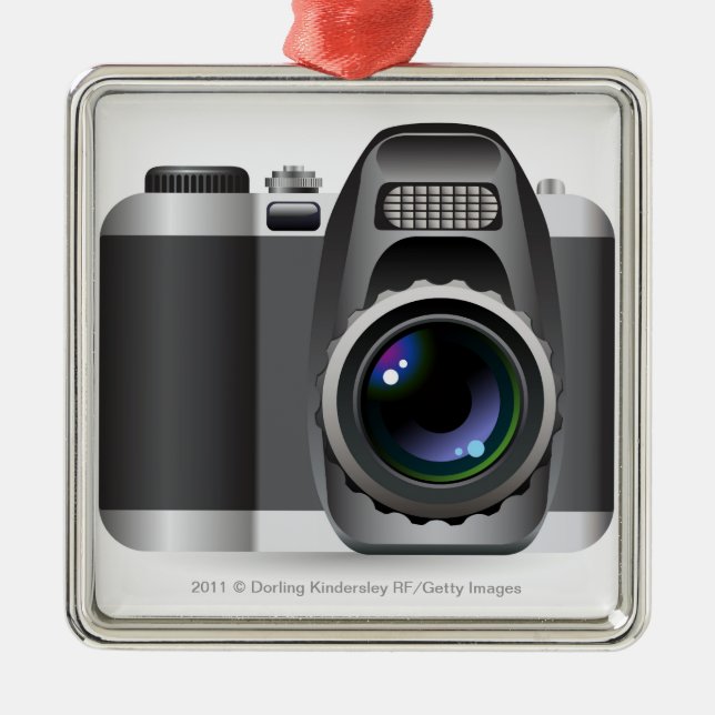 Digital illustration of digital camera metal tree decoration (Front)