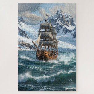 Digital illustration of sailing ship in the ocean jigsaw puzzle