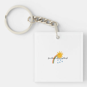 Digital Illustration of Smiling Sun with Rainbow Key Ring