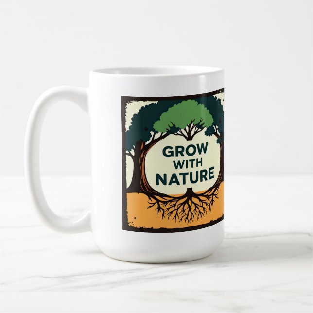 Digital Illustration of Stylized Tree with Roots a Coffee Mug (Left)