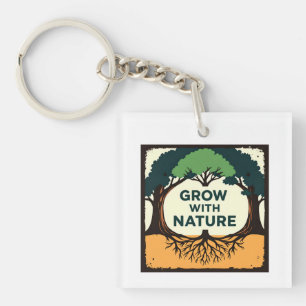 Digital Illustration of Stylized Tree with Roots a Key Ring
