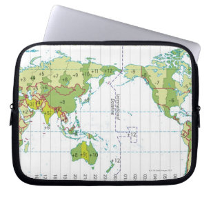Digital illustration of world map showing time laptop sleeve