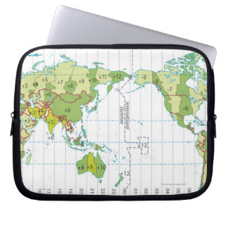 Digital illustration of world map showing time laptop sleeve