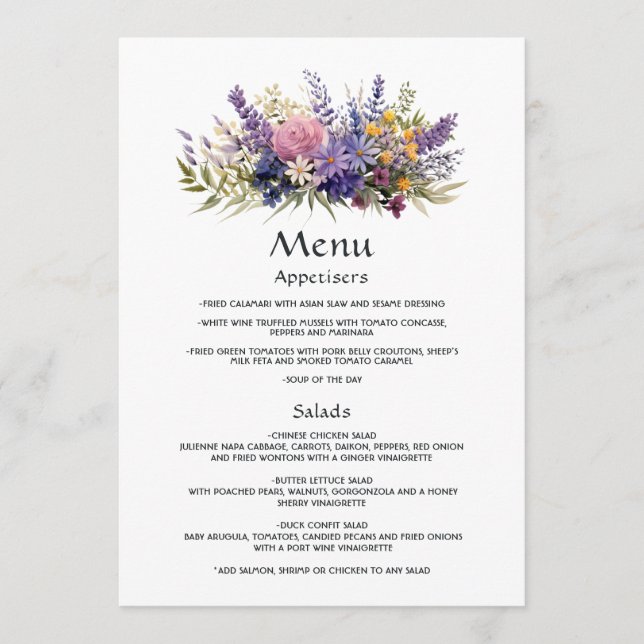 Digital Lavender Floral Wedding Menu (Front)