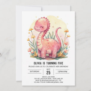 Digital Magical Elegant Dinosaur Girl Birthday Invitation