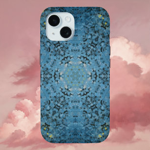 Digital Mandala Blue and Yellow iPhone 15 Case
