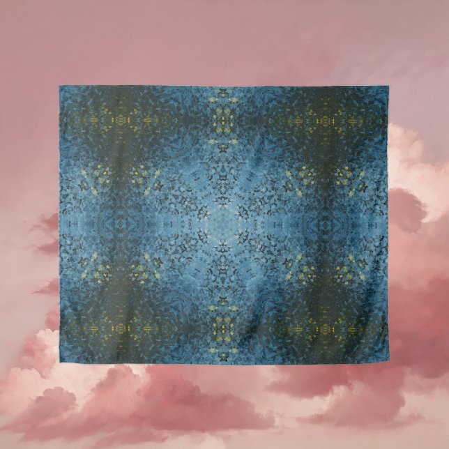 Digital Mandala Blue and Yellow Tapestry (Blue and Yellow Digital Paint Mandala Tapestry By Wormhole Orbital)