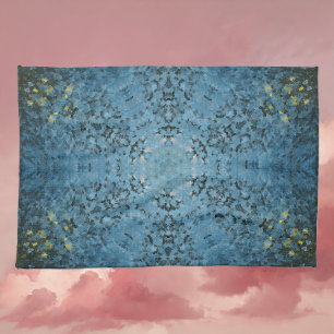 Digital Mandala Blue and Yellow Tea Towel
