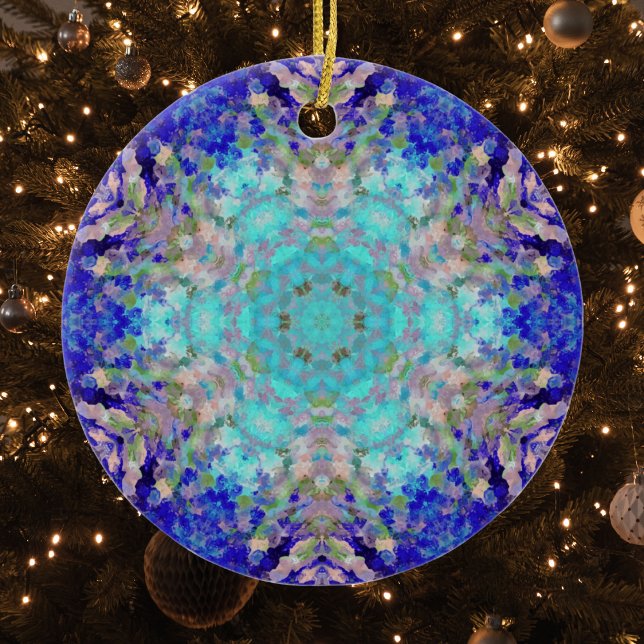 Digital Mandala Blue Purple and White Ceramic Tree Decoration (Creator Uploaded)
