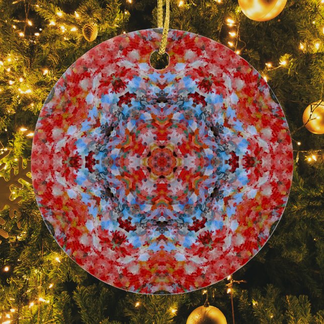 Digital Mandala Blue Red and Yellow Ceramic Tree Decoration (Creator Uploaded)